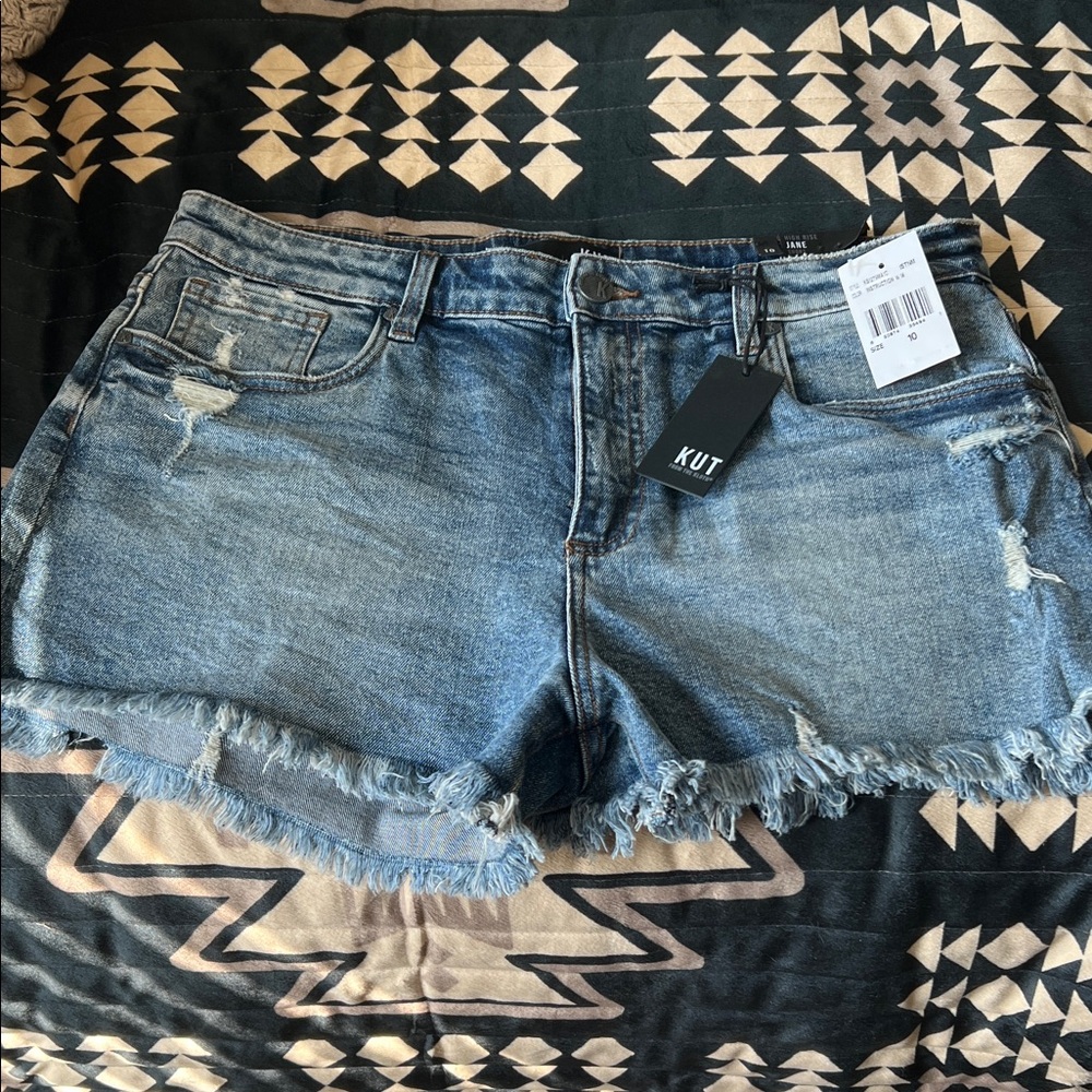 Kut from the Kloth Distressed Frayed Hem Jean Shorts